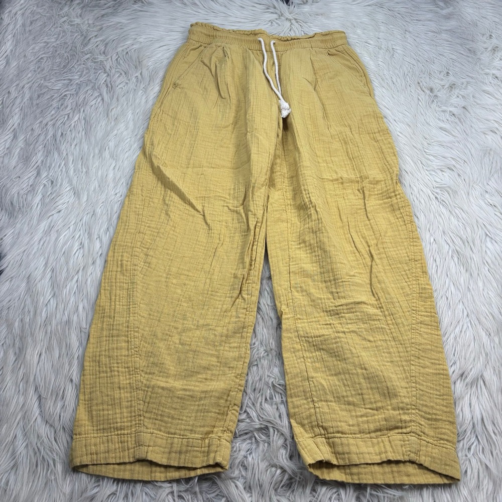 Old Navy Women's S Yellow Gauze Cotton Barrel Leg Pant Resort Coastal Beach